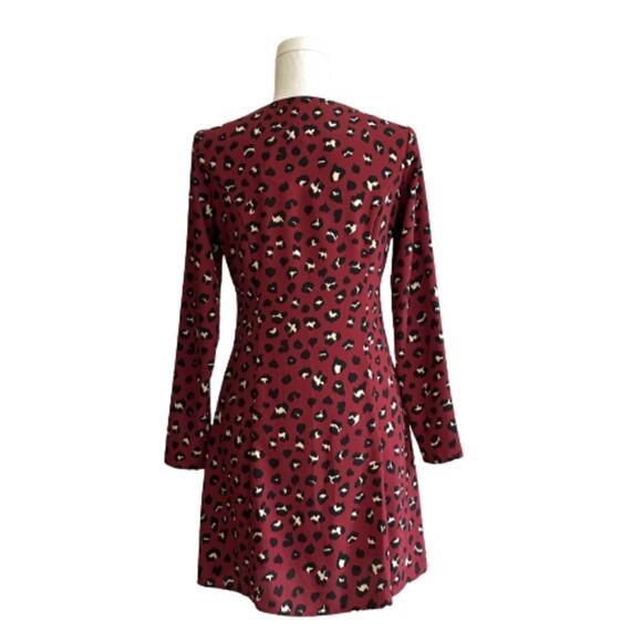 Divided Red Burgundy Animal Print V-Neck Long Sleeve Wrap Dress Size 6 NEW - Picture 6 of 13